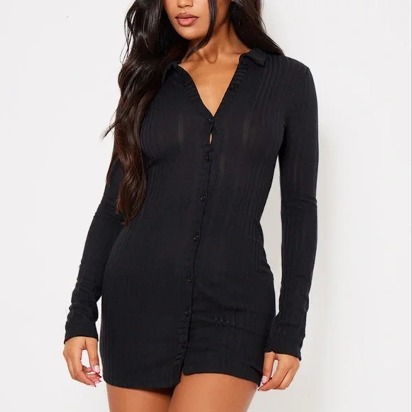Puff Sleeve Ruched Pretty Little Thing Black Shirt Dress Pretty Little